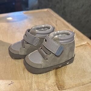 Gray Baby Walker Shoes with Velcro Strap and Padded Lining